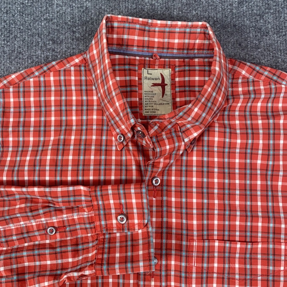 Relwen Shirt Mens Large‎ Red Plaid Button Down Long Sleeve Cotton Collar